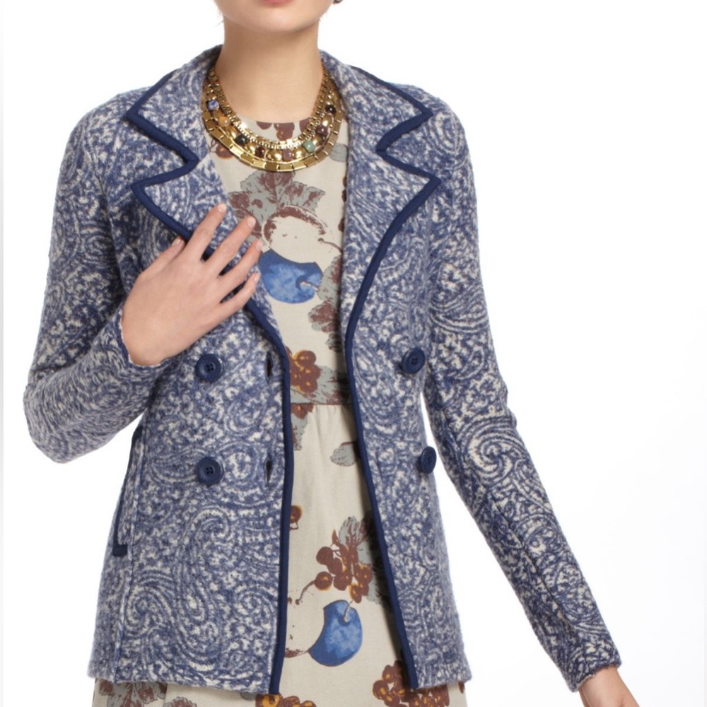 Angel of the North -‎ Women’s Paisley Lace Wool Jacket - Medium - Blue & Gray